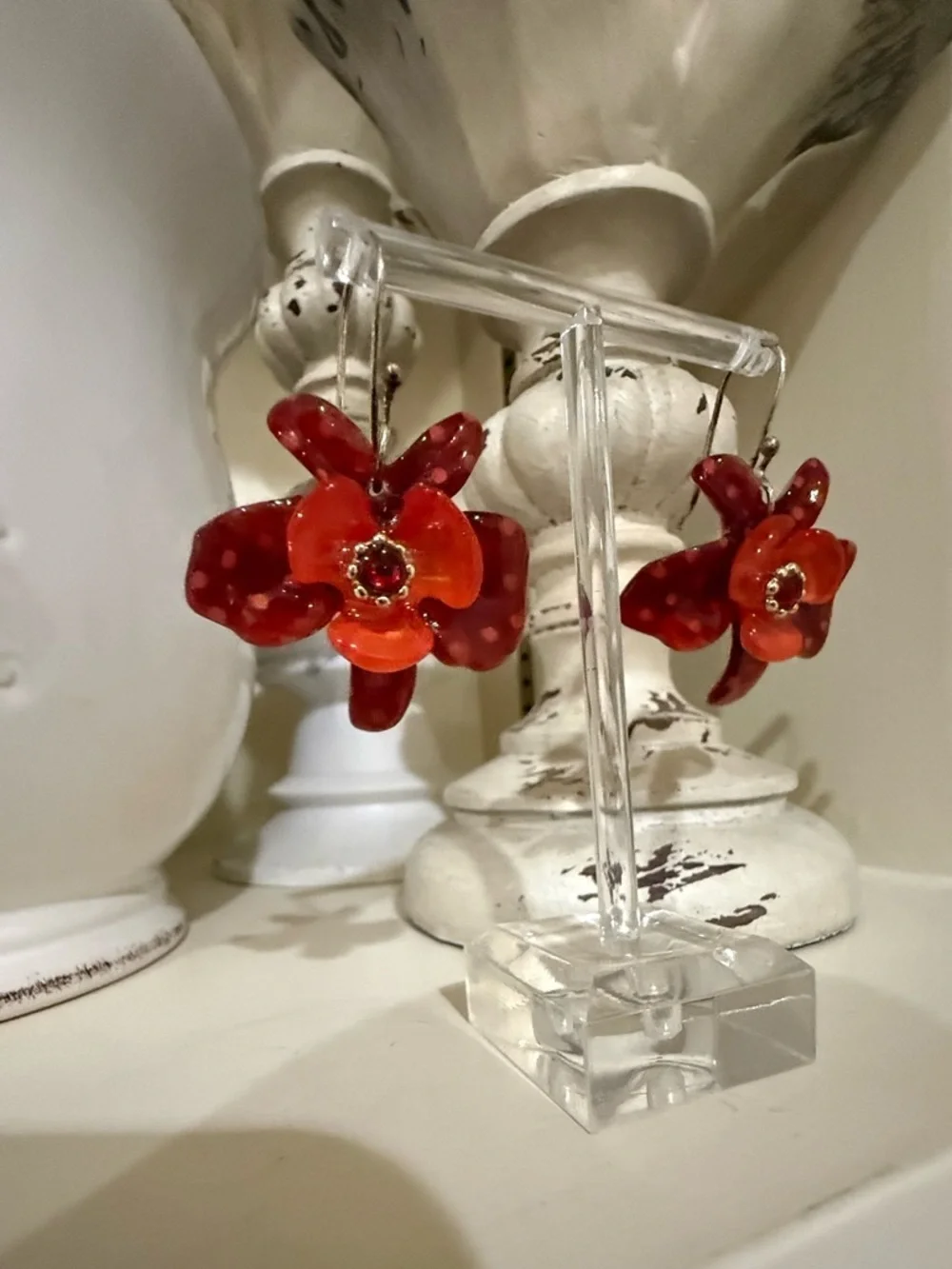Lalo Orange and Red Resin Floral Earrings